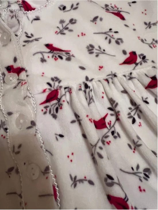 Aria 4X Micro Fleece Long Nightgown Red Cardinal Bird Print Cozy Cottage Soft - Picture 2 of 8